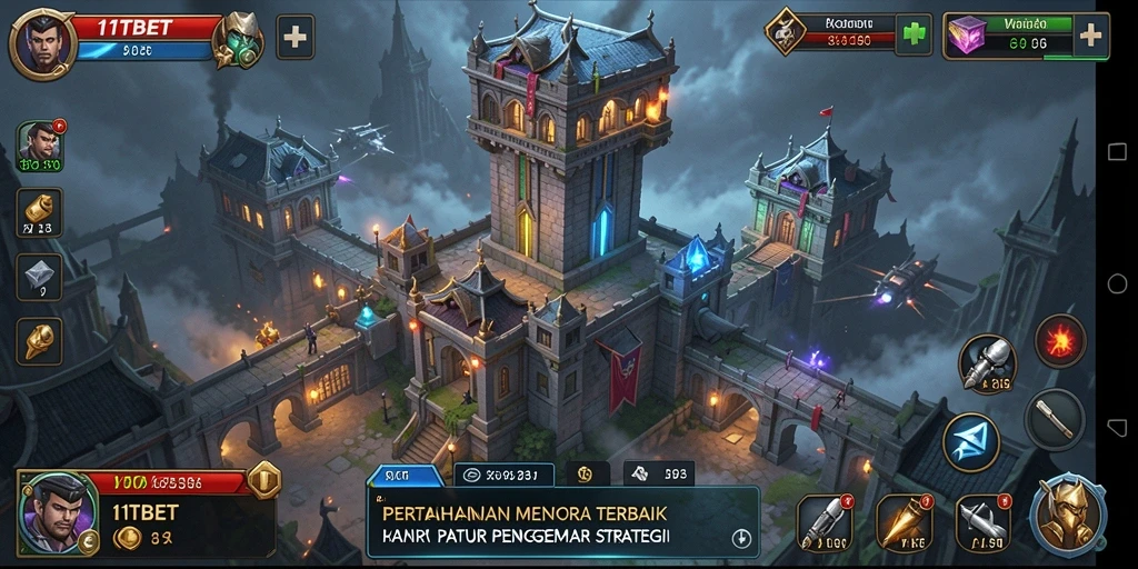 Screenshot gameplay Tower Defense 11TBET dengan aksi pertahanan yang intens.