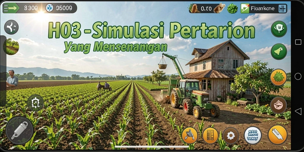 Screenshot utama gameplay H03 memperlihatkan aktiviti bertani yang seru.