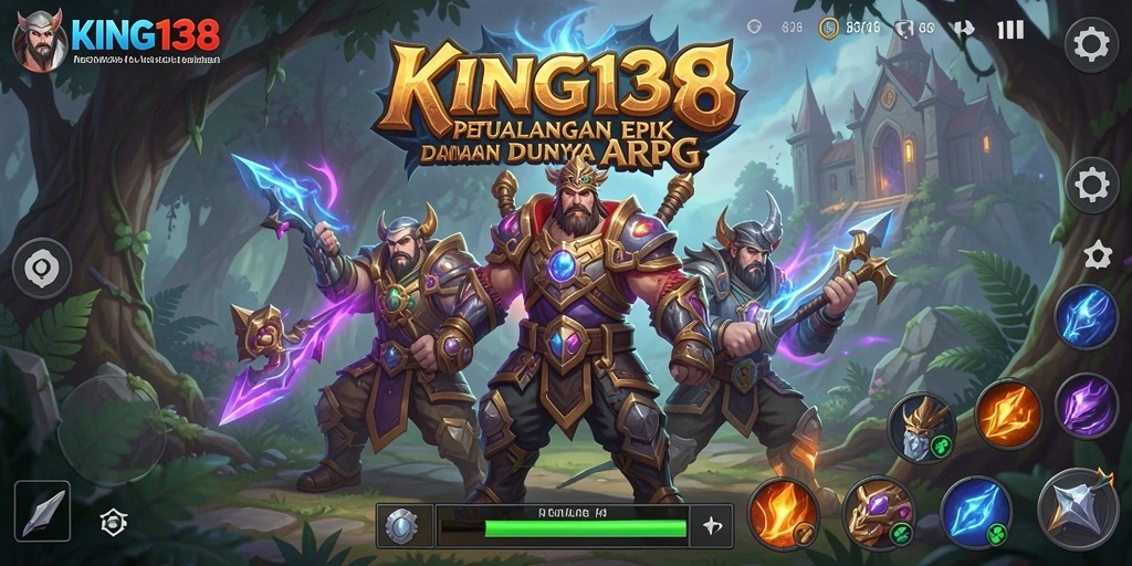 Screenshot gameplay KING138 menampilkan pertempuran epik di dunia fantasi.