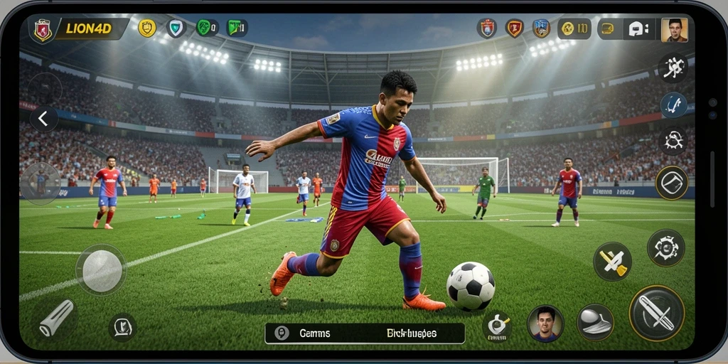 Tampilan gameplay LION4D dengan aksi sepak bola yang seru dan dramatis.