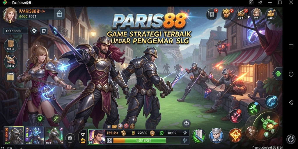 Menampilkan aksi pertempuran seru dalam permainan SLG PARIS88.