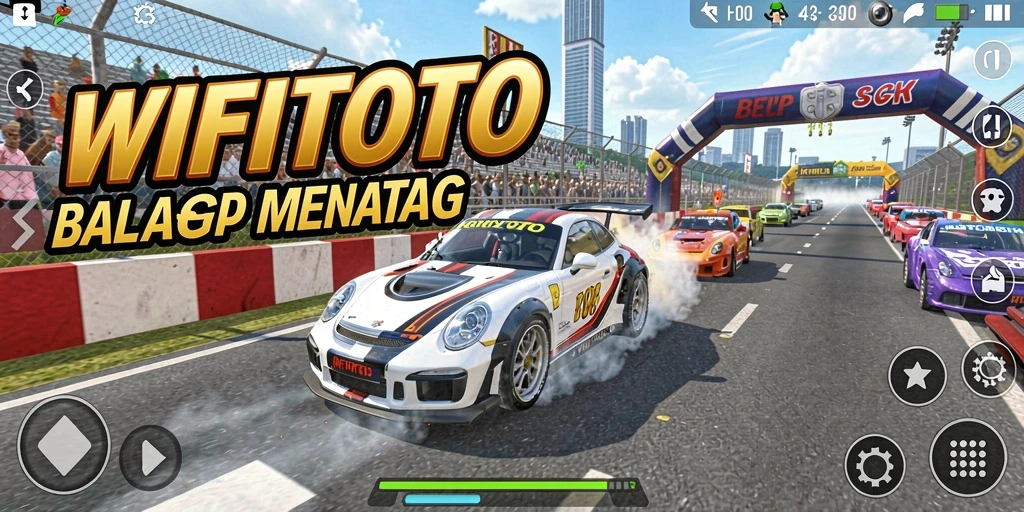 Screenshot gameplay WIFITOTO menampilkan balapan mendebarkan di lintasan yang berwarna-warni.